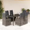  7 részes szürke polyrattan kerti bisztrógarnitúra párnákkal