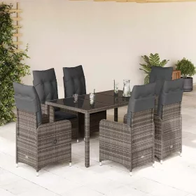    7 részes szürke polyrattan kerti bisztrógarnitúra párnákkal
