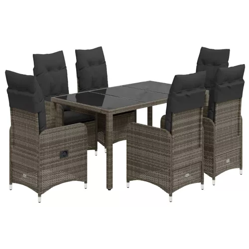 7 részes szürke polyrattan kerti bisztrógarnitúra párnákkal