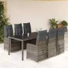  7 részes szürke polyrattan kerti bisztrógarnitúra párnákkal