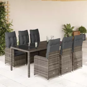    7 részes szürke polyrattan kerti bisztrógarnitúra párnákkal
