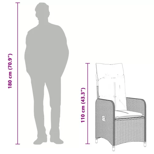  7 részes szürke polyrattan kerti bisztrógarnitúra párnákkal
