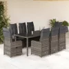  9 részes szürke polyrattan kerti bisztrógarnitúra párnákkal