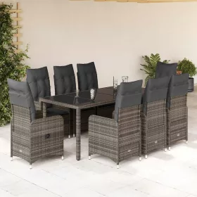    9 részes szürke polyrattan kerti bisztrógarnitúra párnákkal