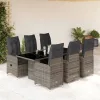  7 részes szürke polyrattan kerti bisztrógarnitúra párnákkal