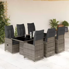    7 részes szürke polyrattan kerti bisztrógarnitúra párnákkal