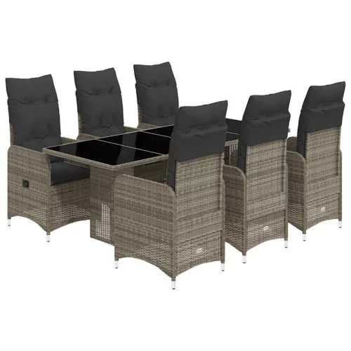  7 részes szürke polyrattan kerti bisztrógarnitúra párnákkal