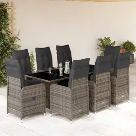    9 részes szürke polyrattan kerti bisztrógarnitúra párnákkal