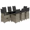  9 részes szürke polyrattan kerti bisztrógarnitúra párnákkal