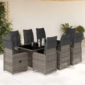    9 részes szürke polyrattan kerti bisztrógarnitúra párnákkal