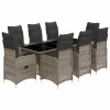  9 részes szürke polyrattan kerti bisztrógarnitúra párnákkal