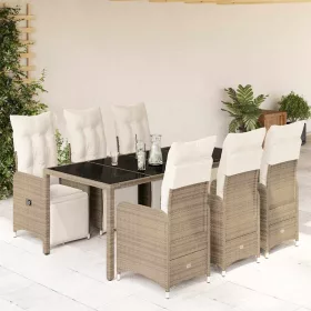    7 részes barna polyrattan kerti bisztrógarnitúra párnákkal