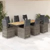  9 részes szürke polyrattan kerti bisztrógarnitúra párnákkal
