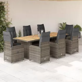    9 részes szürke polyrattan kerti bisztrógarnitúra párnákkal