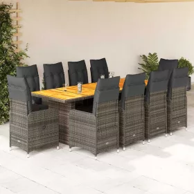    11 részes szürke polyrattan kerti bisztrógarnitúra párnákkal