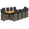  11 részes szürke polyrattan kerti bisztrógarnitúra párnákkal