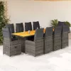  11 részes szürke polyrattan kerti bisztrógarnitúra párnákkal