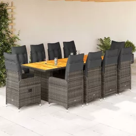    11 részes szürke polyrattan kerti bisztrógarnitúra párnákkal