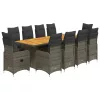  11 részes szürke polyrattan kerti bisztrógarnitúra párnákkal