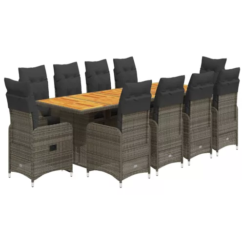  11 részes szürke polyrattan kerti bisztrógarnitúra párnákkal