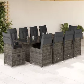    11 részes szürke polyrattan kerti bisztrógarnitúra párnákkal