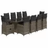  11 részes szürke polyrattan kerti bisztrógarnitúra párnákkal