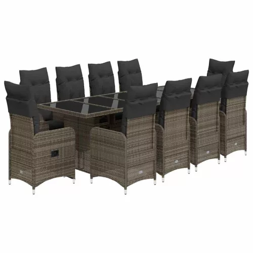  11 részes szürke polyrattan kerti bisztrógarnitúra párnákkal