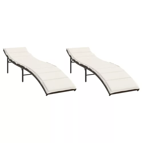  2 db barna polyrattan napozóágy párnával