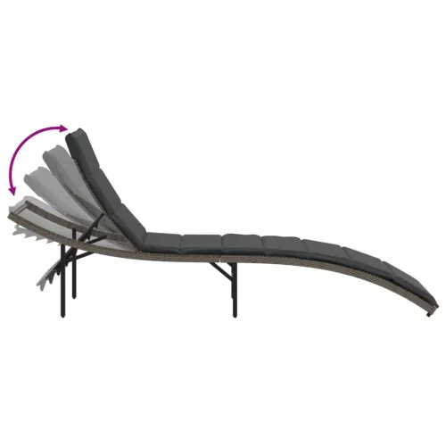  2 db szürke polyrattan napozóágy párnával