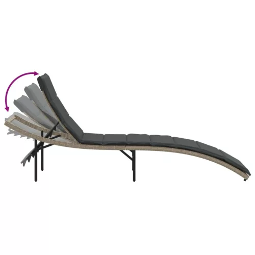  2 db világosszürke polyrattan napozóágy párnával