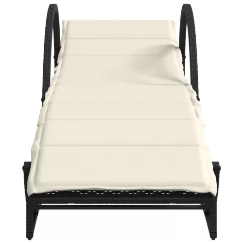  2 db fekete polyrattan napozóágy párnával