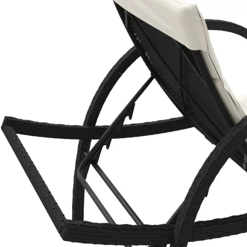  2 db fekete polyrattan napozóágy párnával