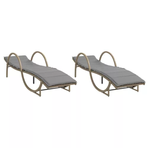  2 db bézs polyrattan napozóágy párnával