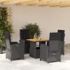 5 részes fekete polyrattan kerti étkezőgarnitúra párnákkal
