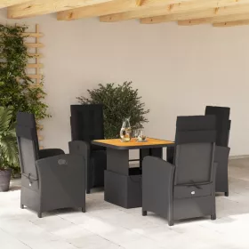    5 részes fekete polyrattan kerti étkezőgarnitúra párnákkal