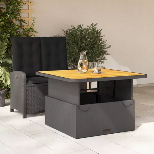  2 részes fekete polyrattan kerti étkezőgarnitúra párnával