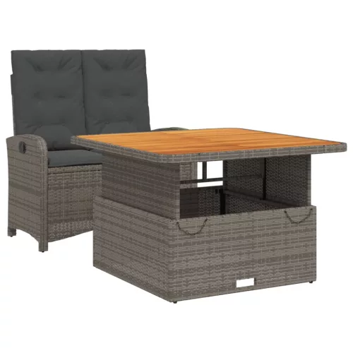  2 részes szürke polyrattan kerti étkezőgarnitúra párnákkal