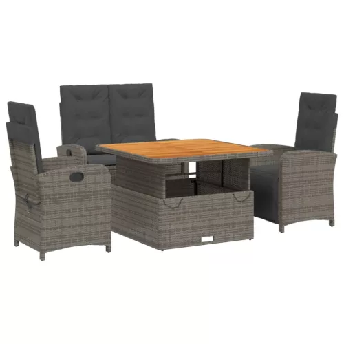  4 részes szürke polyrattan kerti étkezőszett párnával