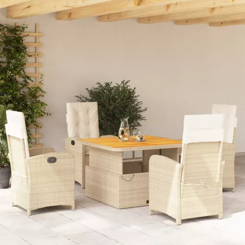  5 részes bézs polyrattan kerti étkezőgarnitúra párnákkal