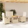  4 részes bézs polyrattan kerti étkezőgarnitúra párnákkal