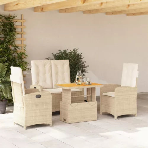  4 részes bézs polyrattan kerti étkezőgarnitúra párnákkal