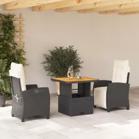    3 részes fekete polyrattan kerti étkezőgarnitúra párnákkal