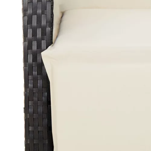  3 részes fekete polyrattan kerti étkezőgarnitúra párnákkal