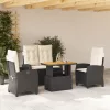  4 részes fekete polyrattan kerti étkezőszett párnákkal