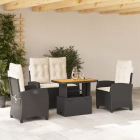  4 részes fekete polyrattan kerti étkezőszett párnákkal