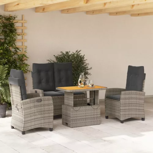  4 részes szürke polyrattan kerti étkezőszett párnával