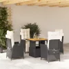  5 részes fekete polyrattan kerti étkezőgarnitúra párnákkal