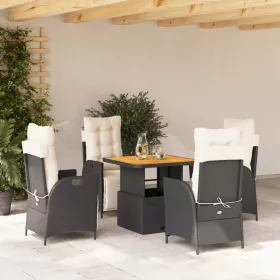    5 részes fekete polyrattan kerti étkezőgarnitúra párnákkal