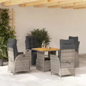    5 részes szürke polyrattan kerti étkezőgarnitúra párnával
