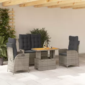  4 részes szürke polyrattan kerti étkezőszett párnával